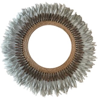 feather, seagrass and shell mirror